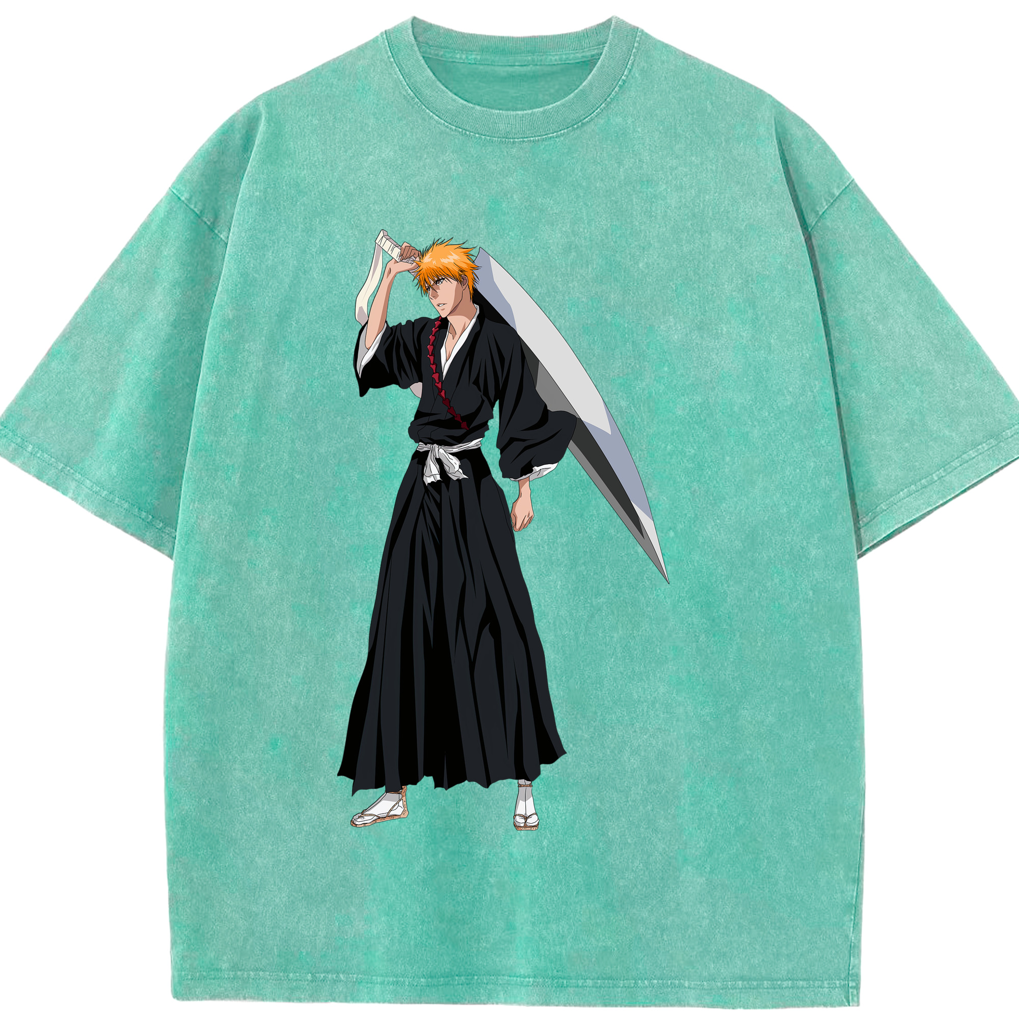 （画像用） ブリーチ 黒崎一護（くろさき いちご）BLEACH Kurosaki Ichigo 綿100% ヴィンテージ風 半袖Tシャツ（フロントプリント）